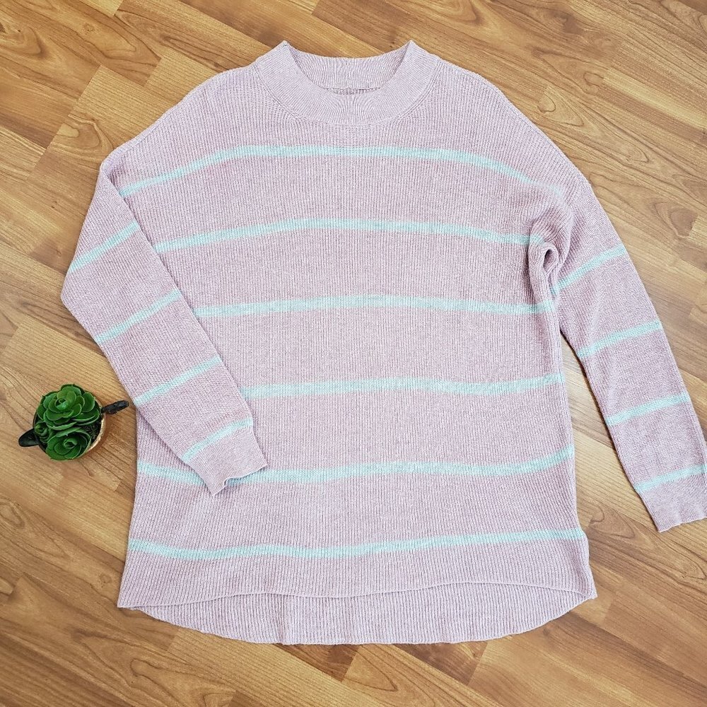 American Eagle Outfitters Oversized Jegging Fit Stripe Sweater Sz S Pink Grey